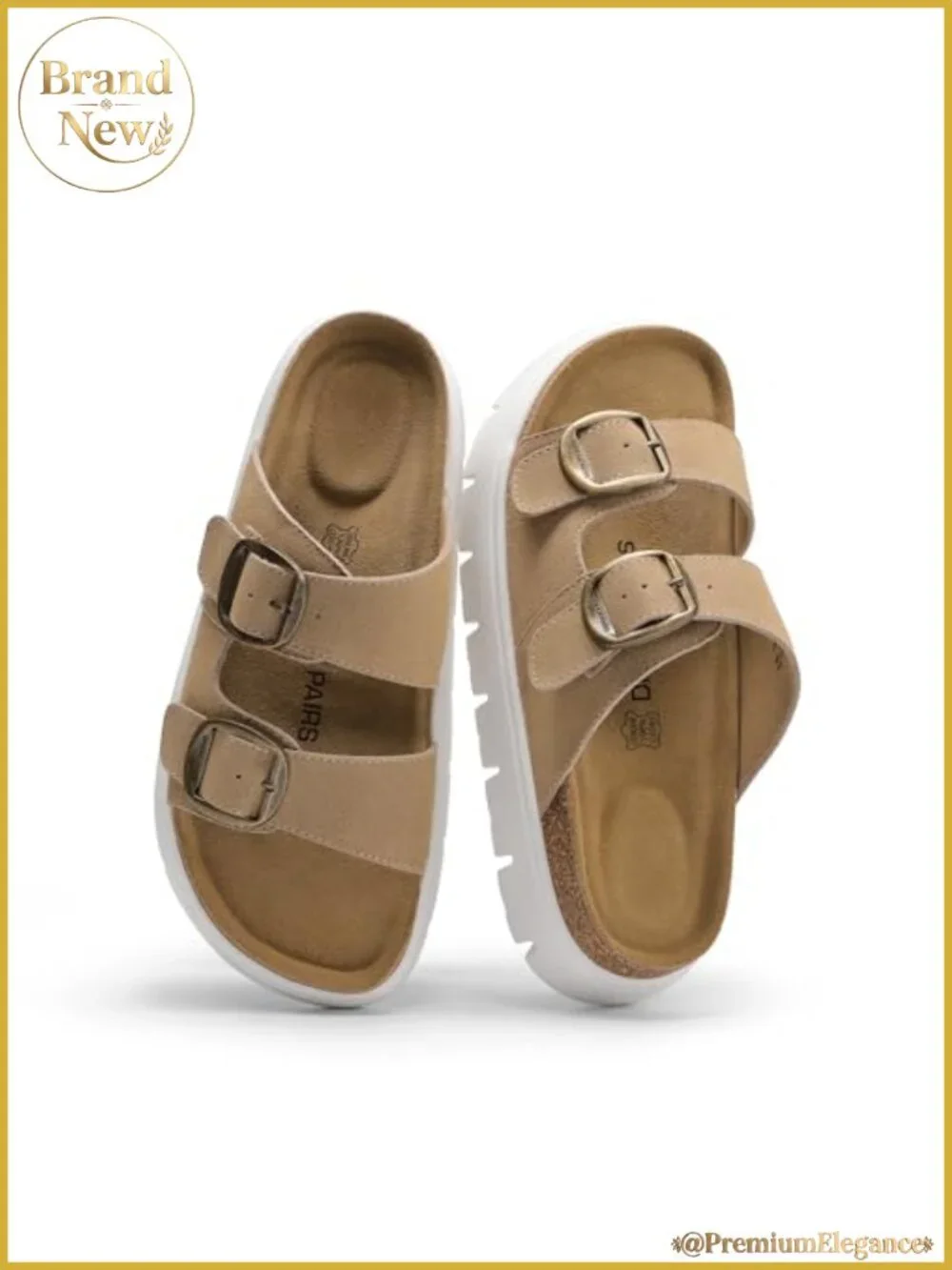 Cork Platform Slide Sandals Leather Footbed Arch Support